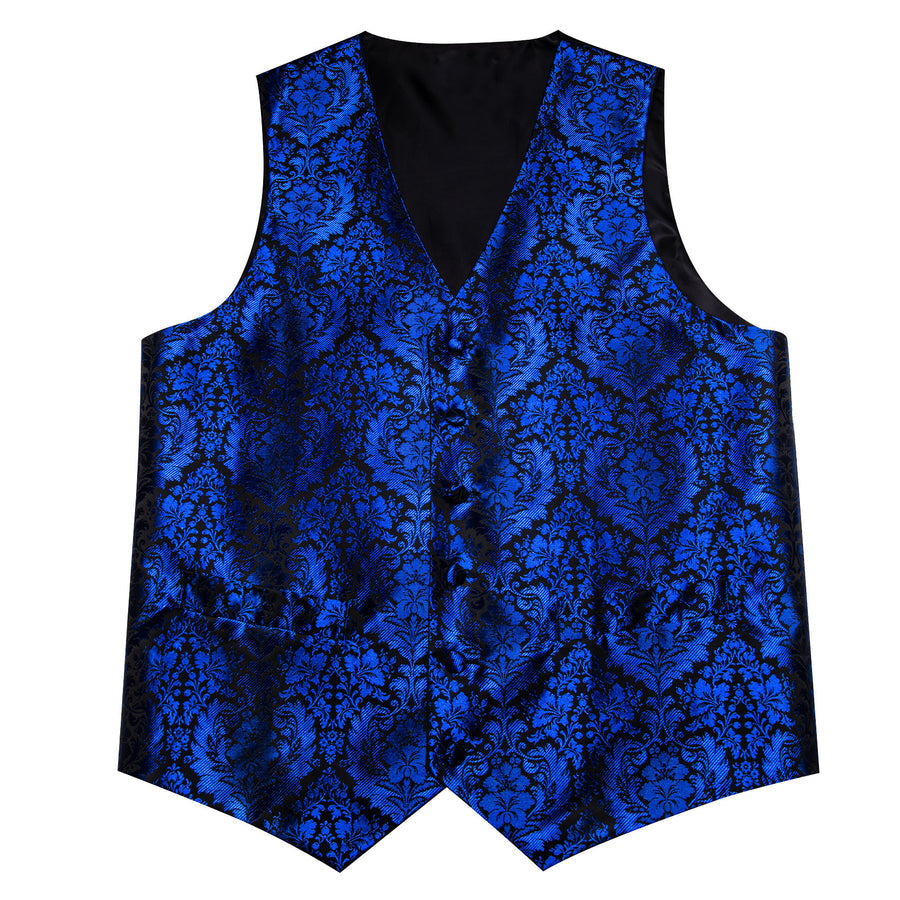 Klein Blue Floral Silk Men's Vest Set vest set    - Sophisticated Gentlemen