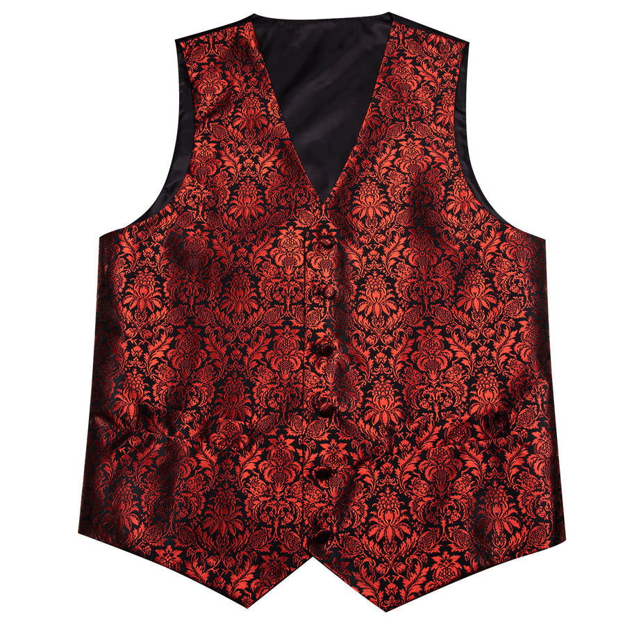 Red Floral Silk Vest Set vest set    - Sophisticated Gentlemen
