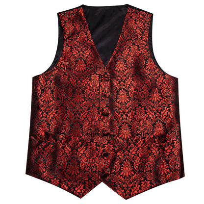 Red Floral Silk Vest Set vest set    - Sophisticated Gentlemen
