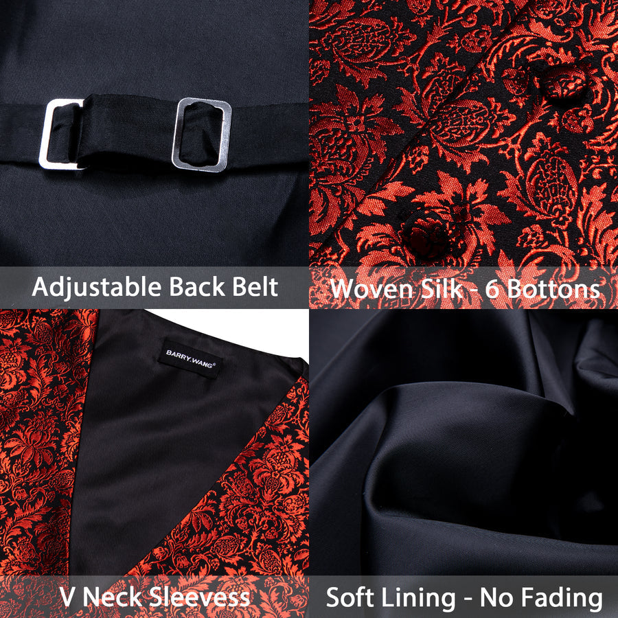 Red Floral Silk Vest Set vest set    - Sophisticated Gentlemen