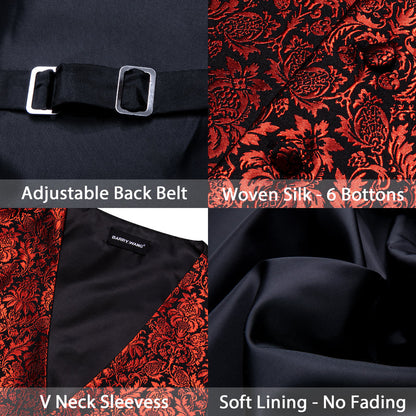 Red Floral Silk Vest Set vest set    - Sophisticated Gentlemen