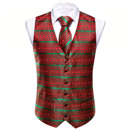 Christmas Green Red Snowflake Deers Silk Men's Vest Set vest set    - Sophisticated Gentlemen