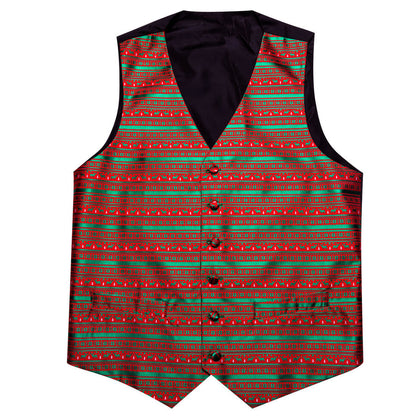 Christmas Green Red Snowflake Deers Silk Men's Vest Set vest set    - Sophisticated Gentlemen