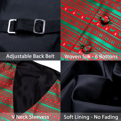 Christmas Green Red Snowflake Deers Silk Men's Vest Set vest set    - Sophisticated Gentlemen