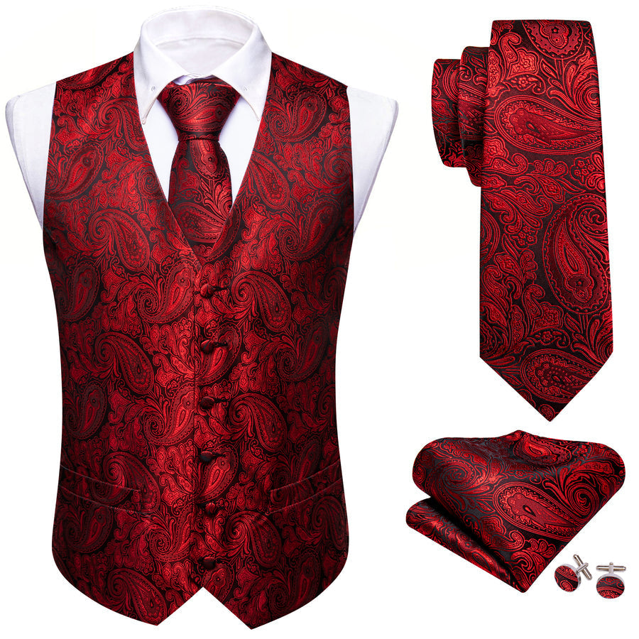 Red Paisley Silk Vest Set vest set    - Sophisticated Gentlemen