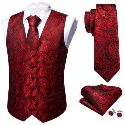 Red Paisley Silk Vest Set vest set    - Sophisticated Gentlemen