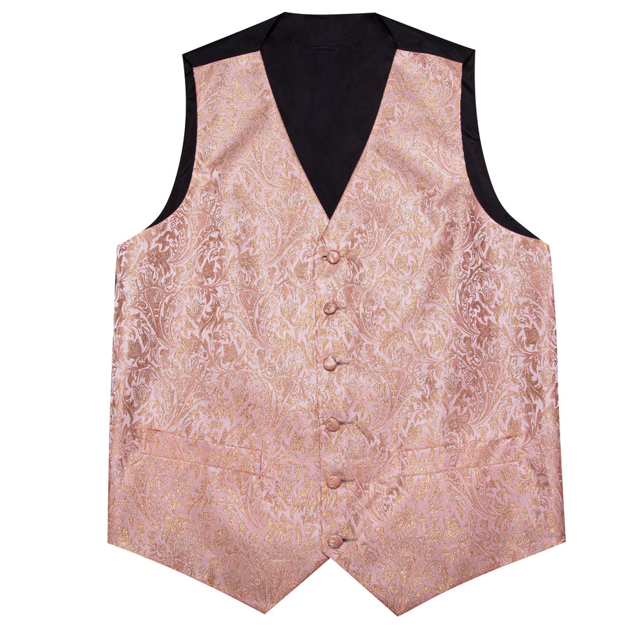 Pink Gold Floral Leaf Silk Men's Bowtie Vest Set vest set    - Sophisticated Gentlemen
