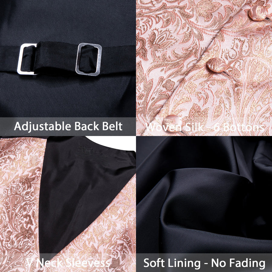 Pink Gold Floral Leaf Silk Men's Bowtie Vest Set vest set    - Sophisticated Gentlemen