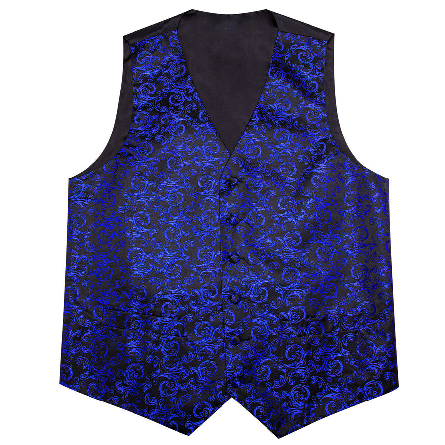 Klein Blue Black Floral Leaf Silk Men's Bowtie Vest Set vest set    - Sophisticated Gentlemen