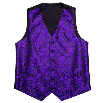 Dark Purple Black Paisley Silk Men's Vest Set vest set    - Sophisticated Gentlemen