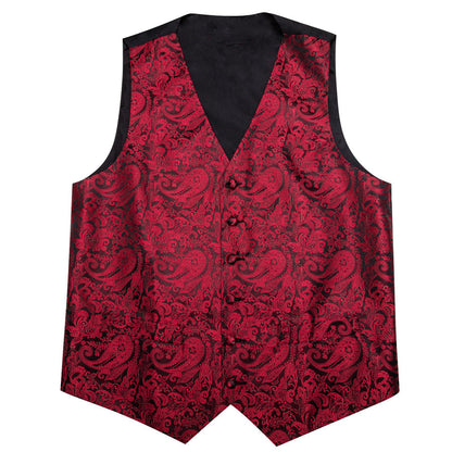 Red Black Paisley Silk Vest Set vest set    - Sophisticated Gentlemen