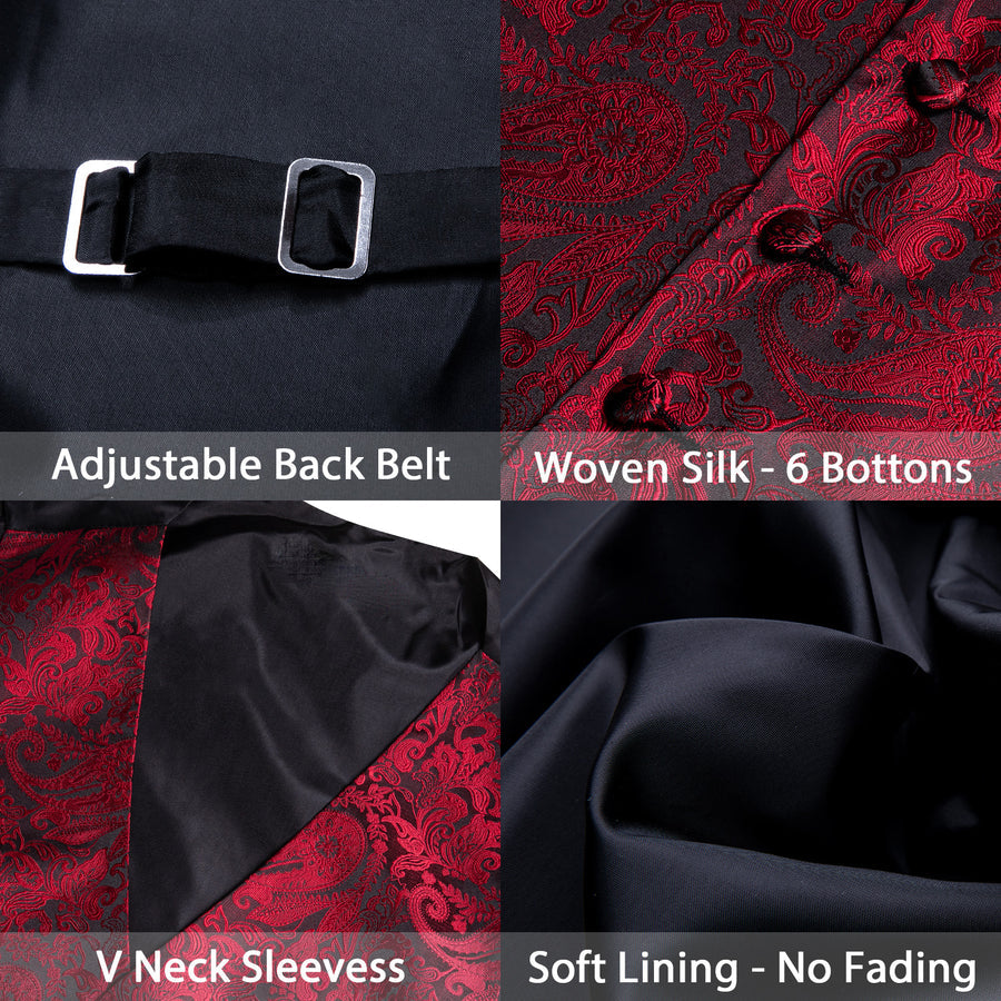 Red Black Paisley Silk Vest Set vest set    - Sophisticated Gentlemen