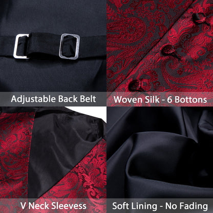 Red Black Paisley Silk Vest Set vest set    - Sophisticated Gentlemen