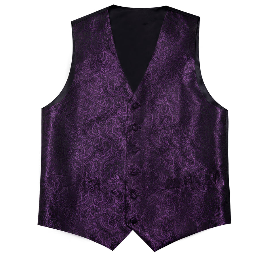 Black Purple Paisley Silk Men's Vest Set vest set    - Sophisticated Gentlemen