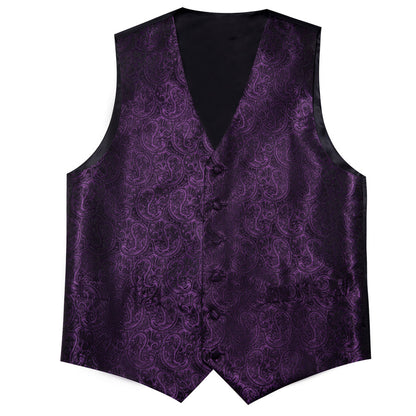 Black Purple Paisley Silk Men's Vest Set vest set    - Sophisticated Gentlemen