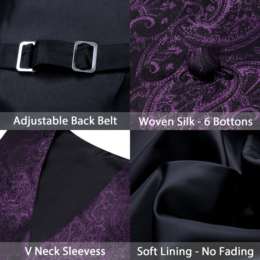 Black Purple Paisley Silk Men's Vest Set vest set    - Sophisticated Gentlemen