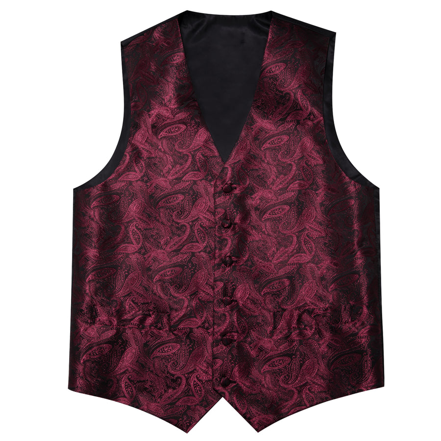 Burgundy Red Paisley Silk Vest Set vest set    - Sophisticated Gentlemen