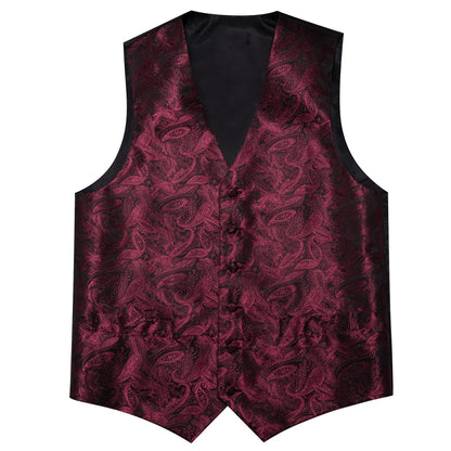 Burgundy Red Paisley Silk Vest Set vest set    - Sophisticated Gentlemen