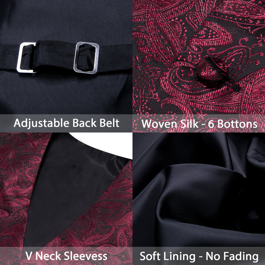 Burgundy Red Paisley Silk Vest Set vest set    - Sophisticated Gentlemen