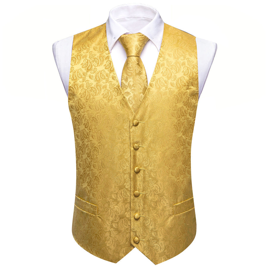 Yellow Paisley Silk Vest Set vest set    - Sophisticated Gentlemen