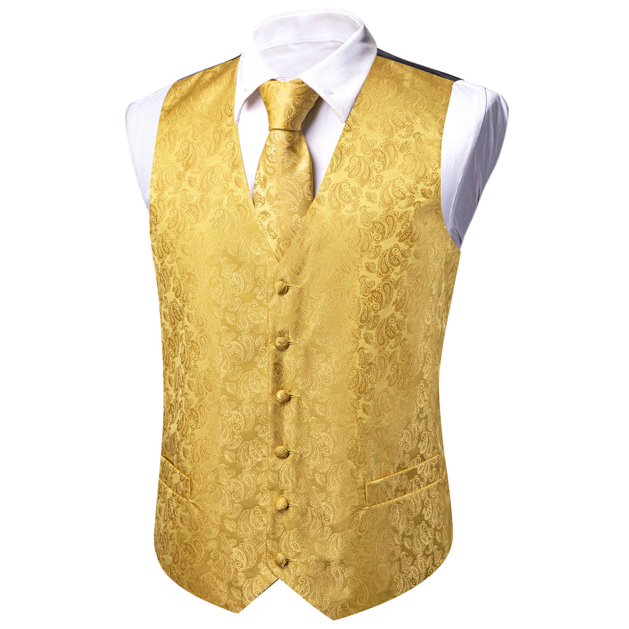 Yellow Paisley Silk Vest Set vest set    - Sophisticated Gentlemen