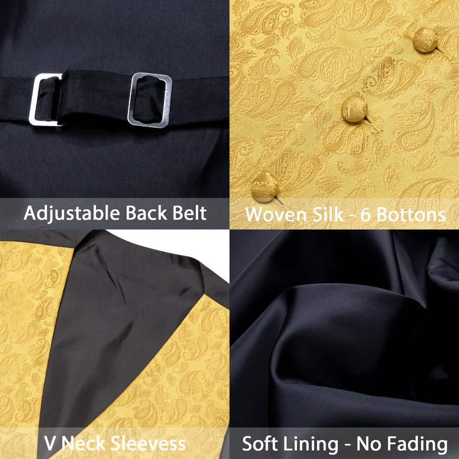 Yellow Paisley Silk Vest Set vest set    - Sophisticated Gentlemen
