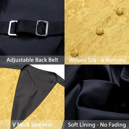 Yellow Paisley Silk Vest Set vest set    - Sophisticated Gentlemen