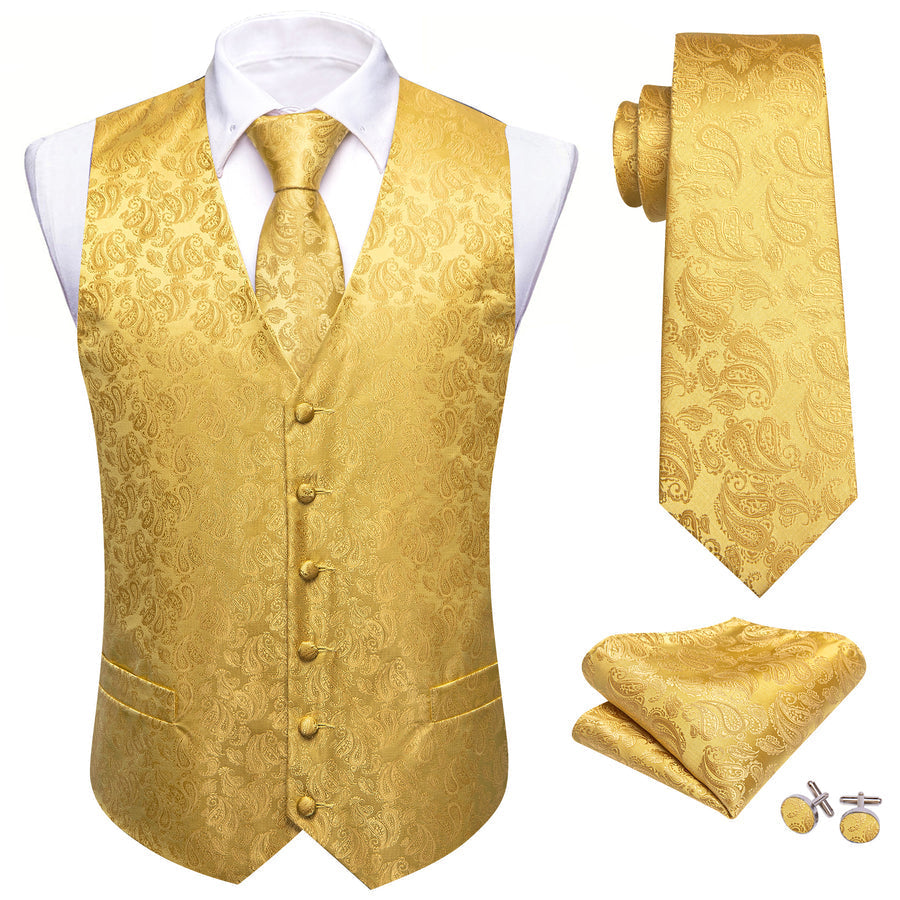 Yellow Paisley Silk Vest Set vest set    - Sophisticated Gentlemen