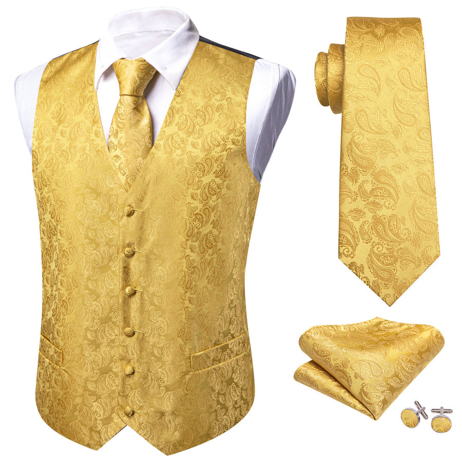 Yellow Paisley Silk Vest Set vest set    - Sophisticated Gentlemen