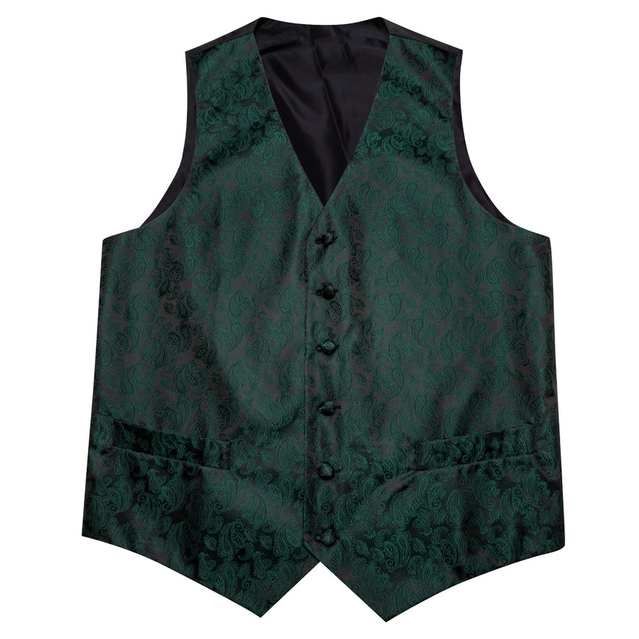 Dark Green Black Paisley Silk Men's Vest Set vest set    - Sophisticated Gentlemen