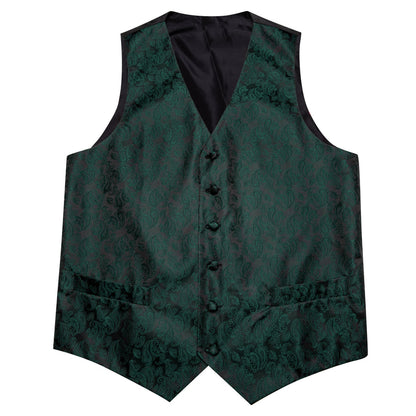 Dark Green Black Paisley Silk Men's Vest Set vest set    - Sophisticated Gentlemen