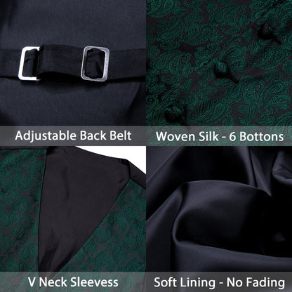 Dark Green Black Paisley Silk Men's Vest Set vest set    - Sophisticated Gentlemen