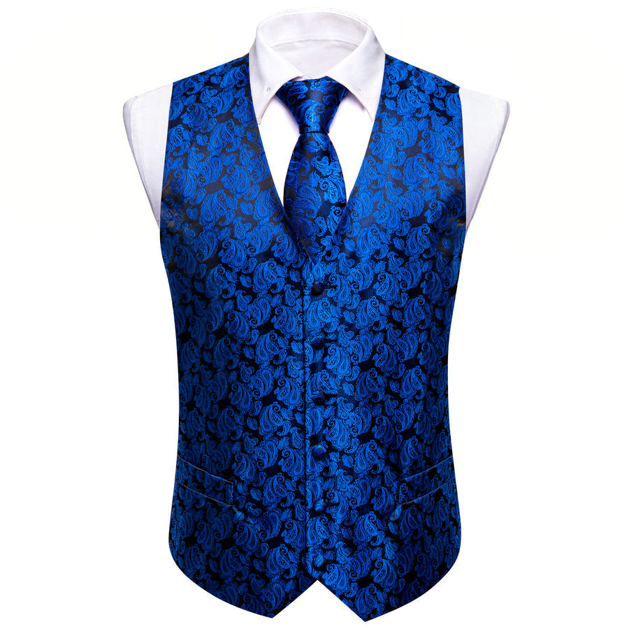 Klein Blue Paisley Silk Men's Vest Set vest set    - Sophisticated Gentlemen