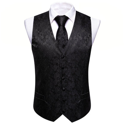 Black Paisley Silk Vest Set vest set    - Sophisticated Gentlemen