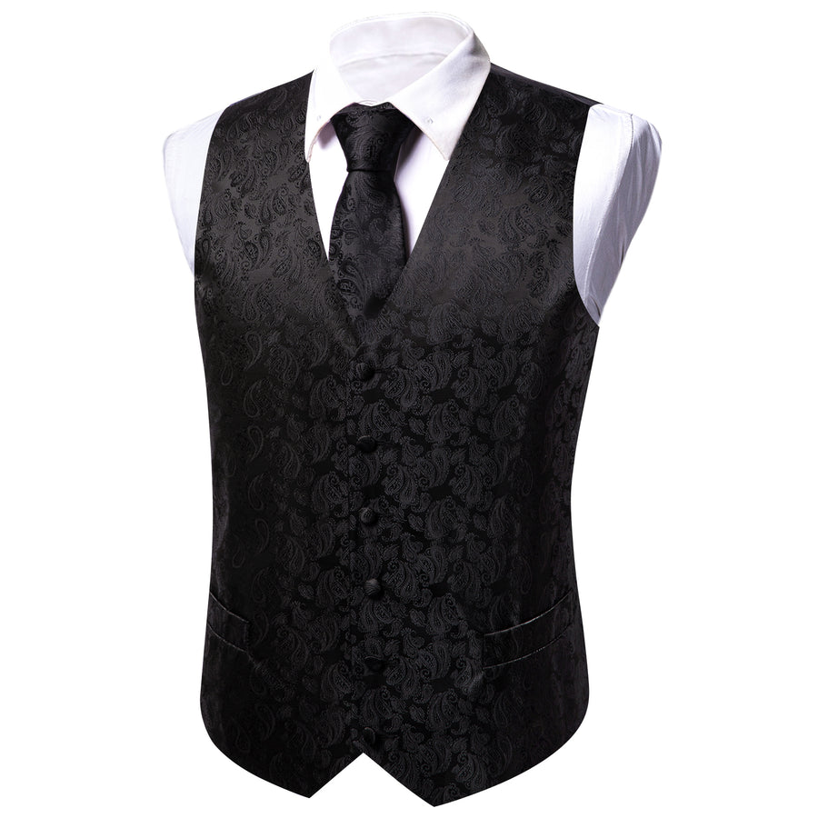 Black Paisley Silk Vest Set vest set    - Sophisticated Gentlemen