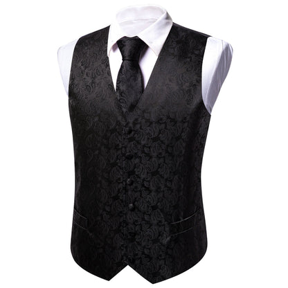 Black Paisley Silk Vest Set vest set    - Sophisticated Gentlemen