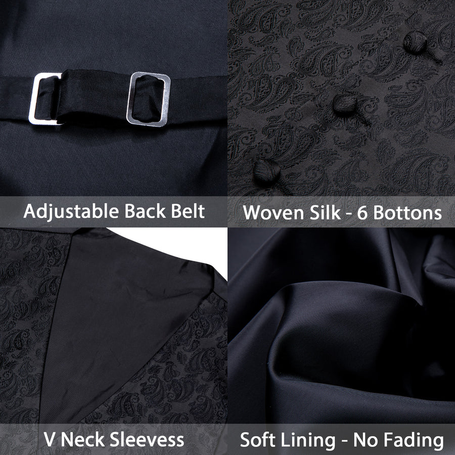 Black Paisley Silk Vest Set vest set    - Sophisticated Gentlemen