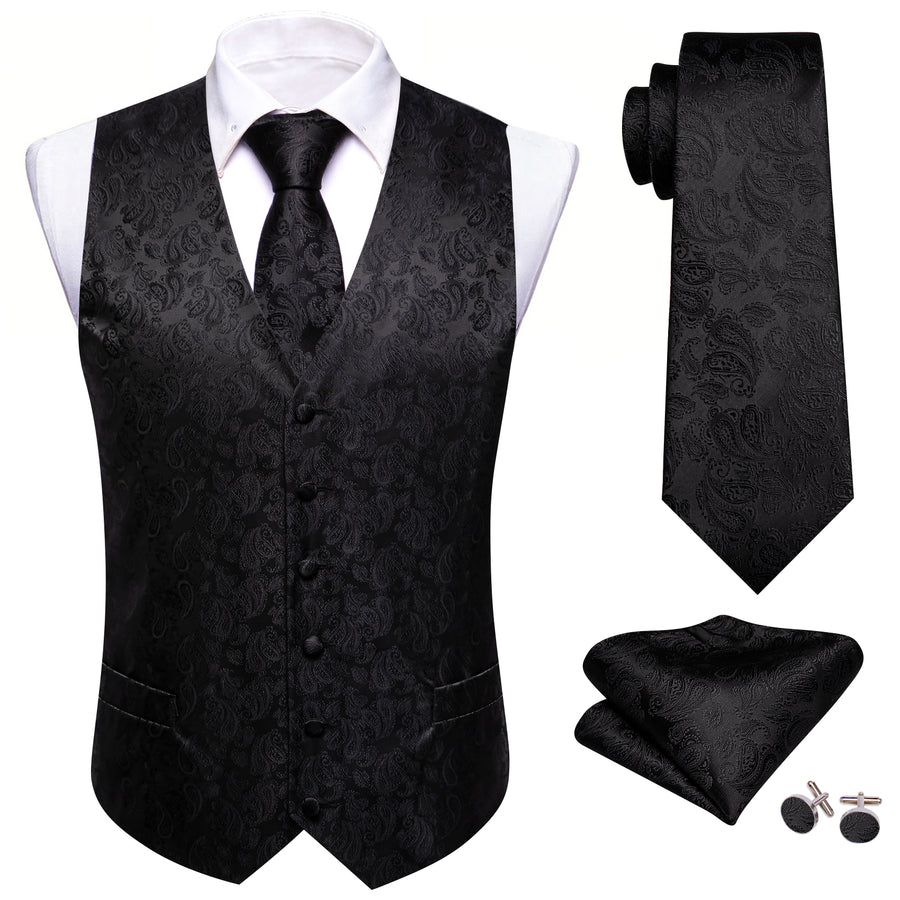 Black Paisley Silk Vest Set vest set    - Sophisticated Gentlemen
