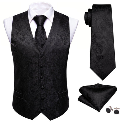 Black Paisley Silk Vest Set vest set    - Sophisticated Gentlemen