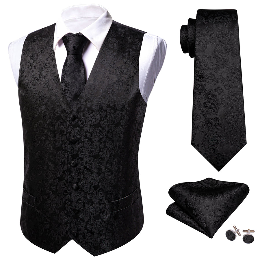 Black Paisley Silk Vest Set vest set    - Sophisticated Gentlemen