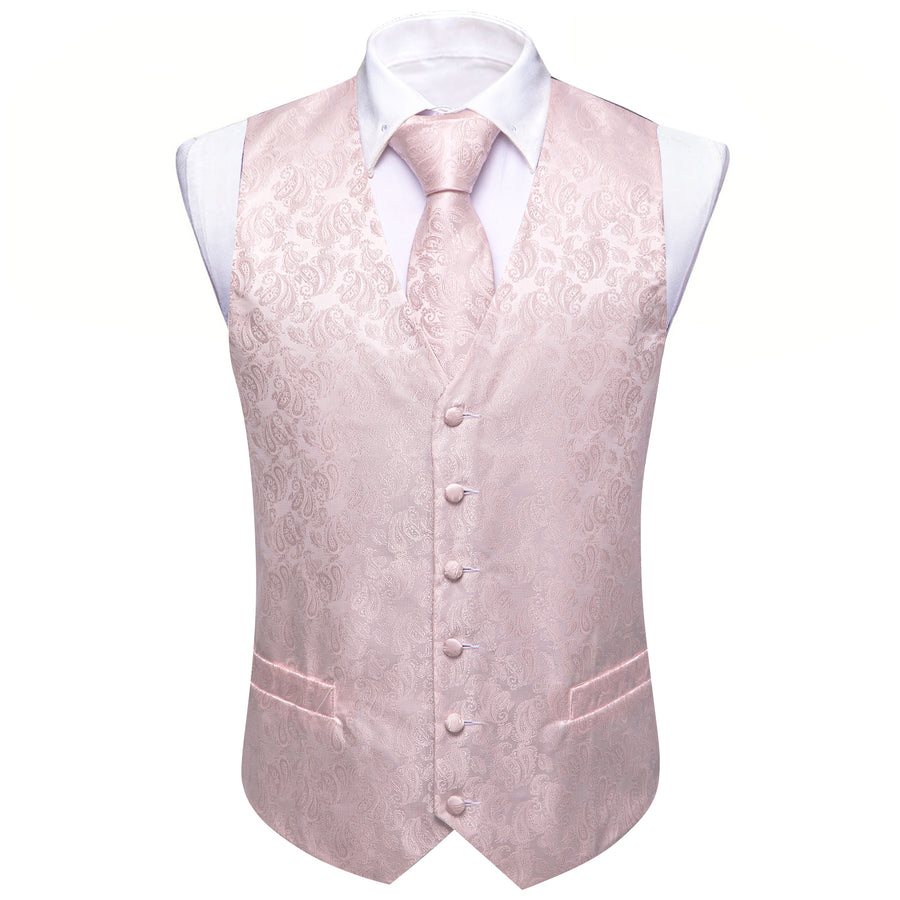 Light Pink Paisley Silk Men's Vest Set vest set    - Sophisticated Gentlemen