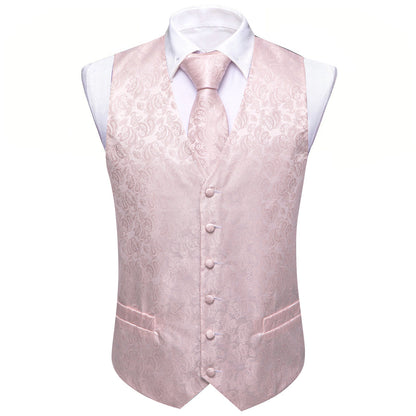 Light Pink Paisley Silk Men's Vest Set vest set    - Sophisticated Gentlemen