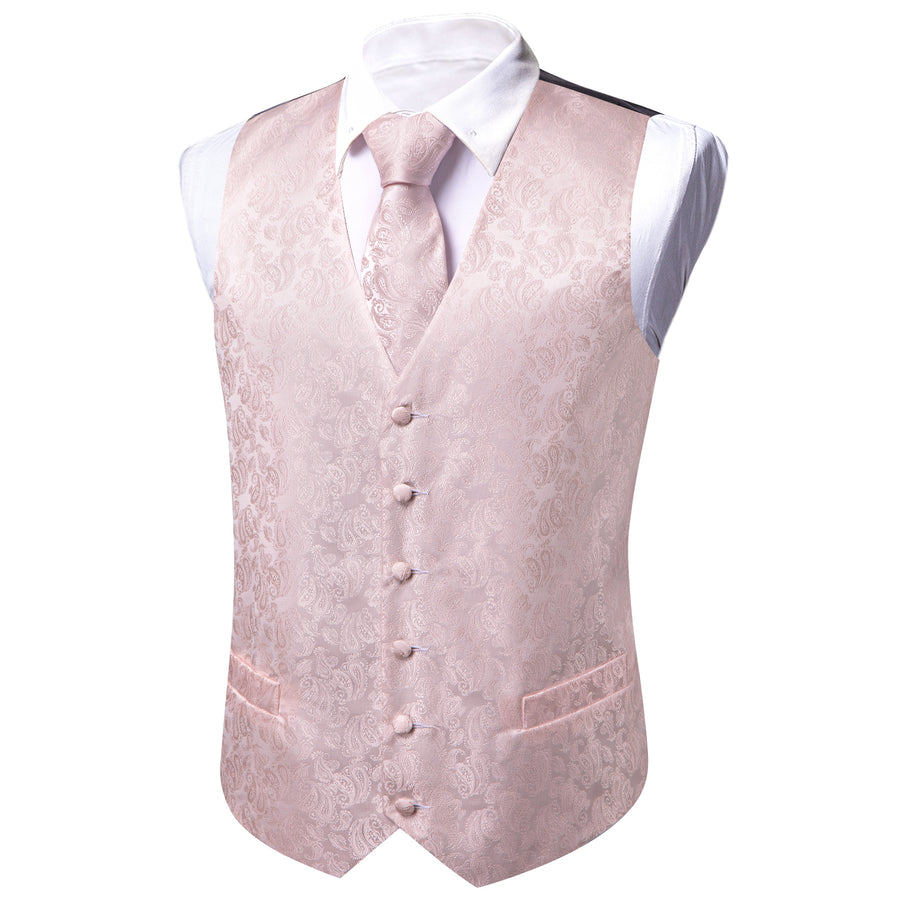 Light Pink Paisley Silk Men's Vest Set vest set    - Sophisticated Gentlemen