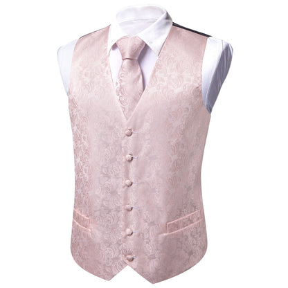 Light Pink Paisley Silk Men's Vest Set vest set    - Sophisticated Gentlemen