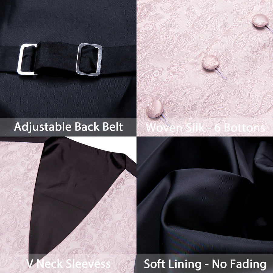Light Pink Paisley Silk Men's Vest Set vest set    - Sophisticated Gentlemen