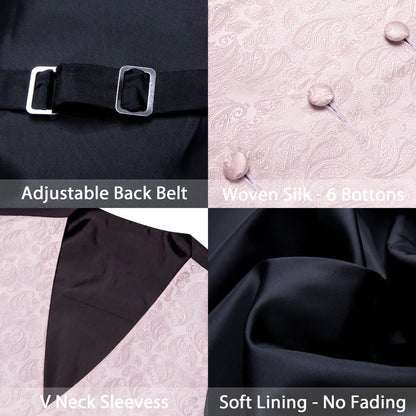 Light Pink Paisley Silk Men's Vest Set vest set    - Sophisticated Gentlemen