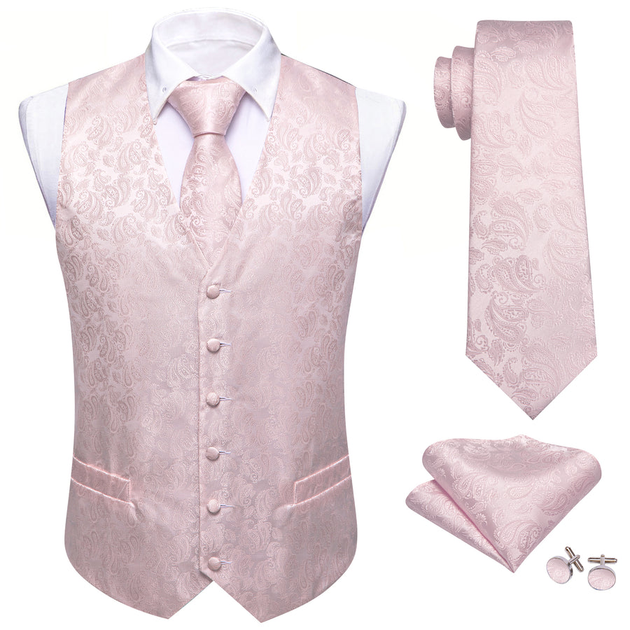 Light Pink Paisley Silk Men's Vest Set vest set    - Sophisticated Gentlemen