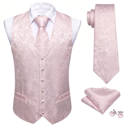 Light Pink Paisley Silk Men's Vest Set vest set    - Sophisticated Gentlemen