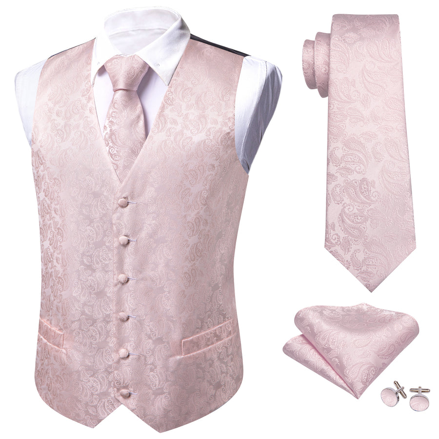 Light Pink Paisley Silk Men's Vest Set vest set    - Sophisticated Gentlemen