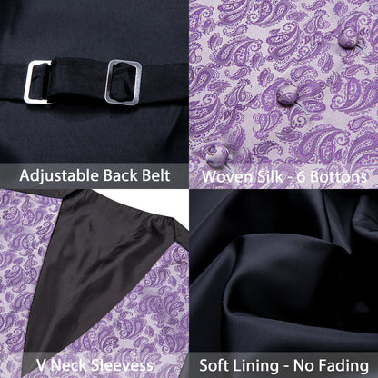 Purple Paisley Silk Vest Set vest set    - Sophisticated Gentlemen